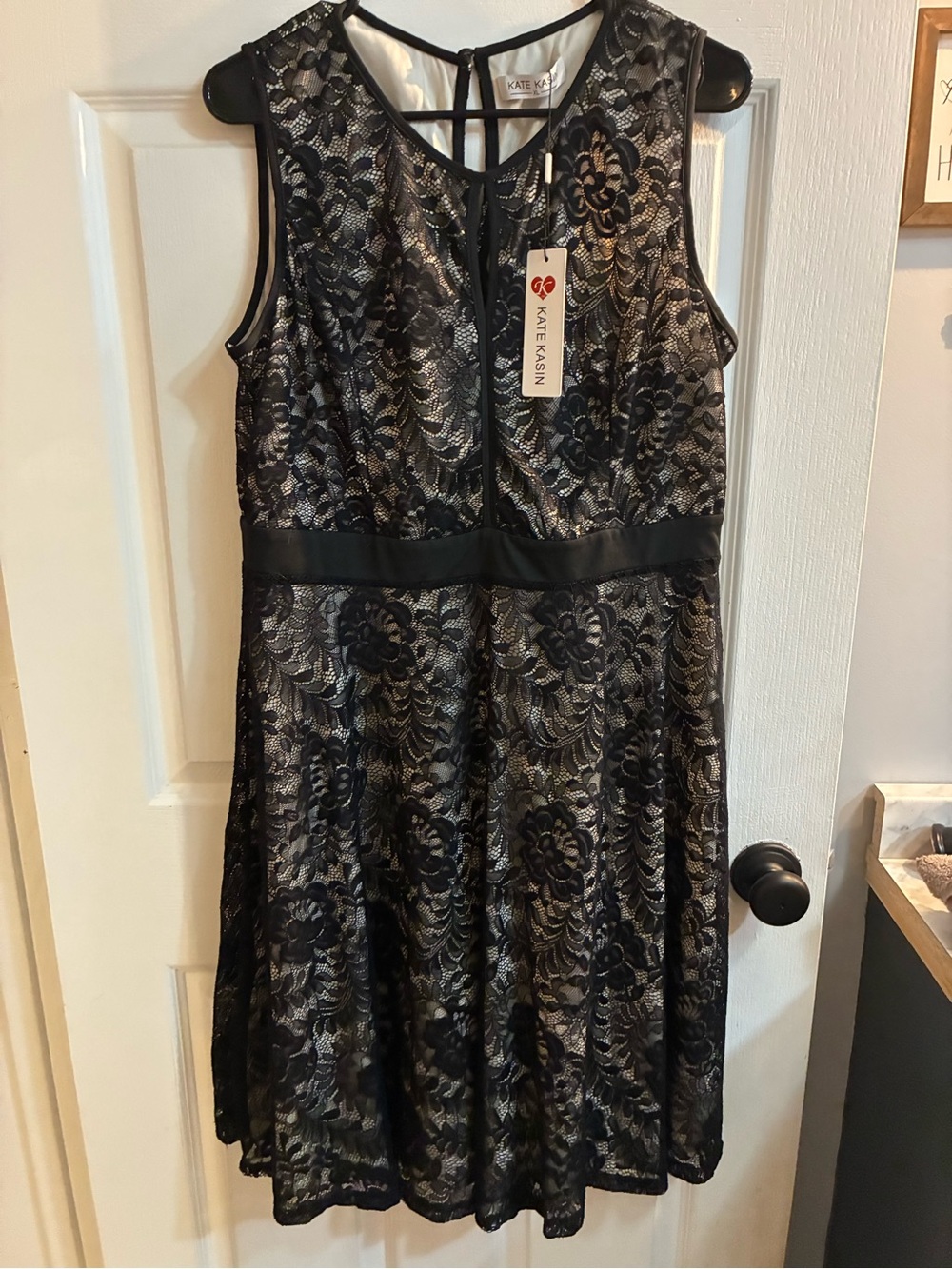 NWT Kate Kasin Black Lace Fit & Flare Dress XL